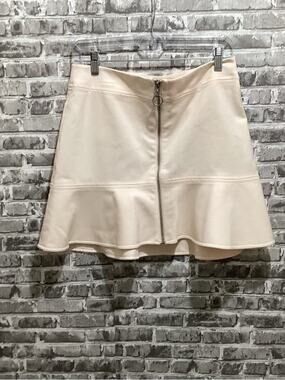 Nasty Gal Cream Front Zip Flounce Hem Mini Skater Skirt Sz L, Coquette